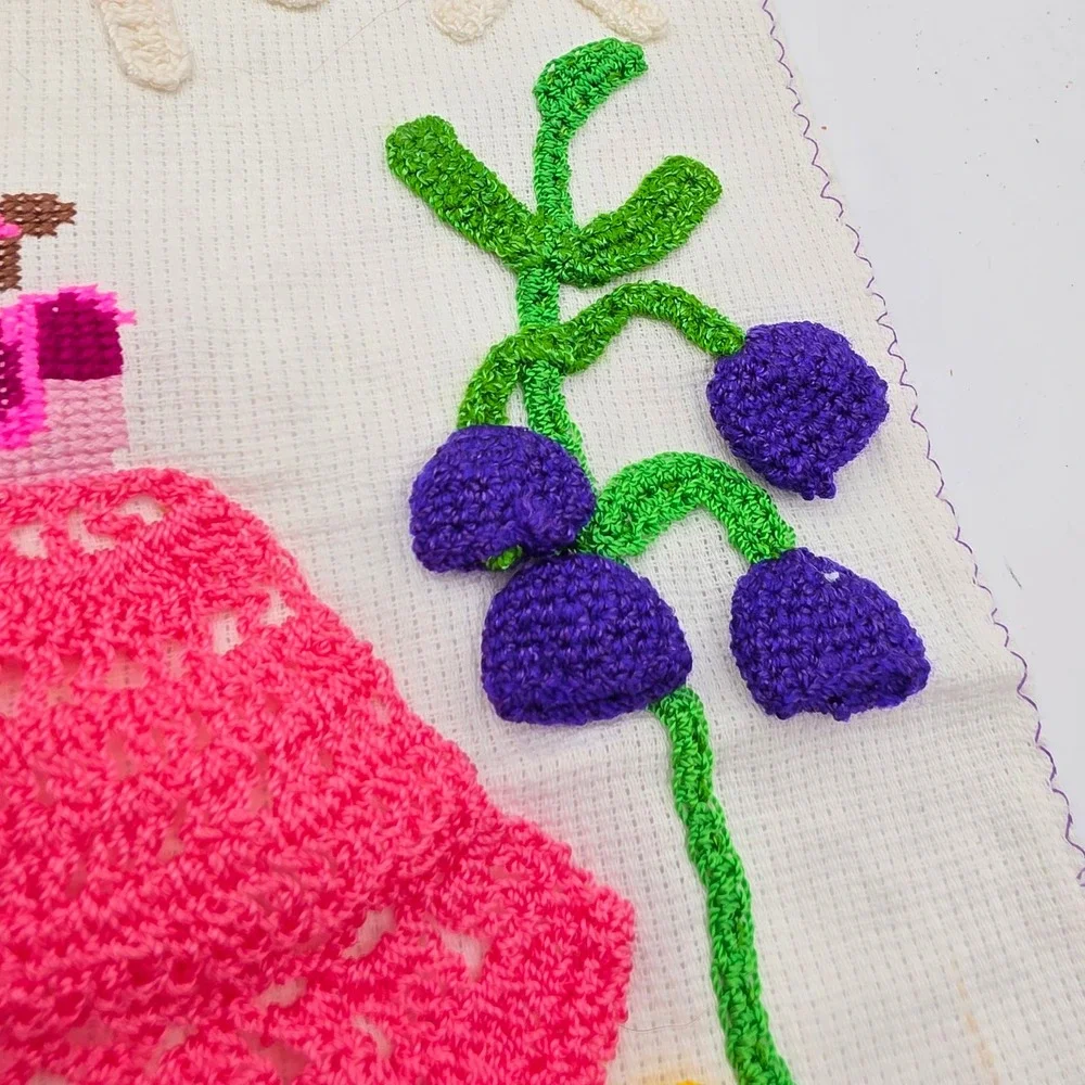 Vintage Handmade Crochet Southern Belle Flower Sampler Wall Hanging 12x12 N4